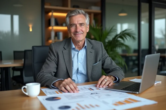 Analyste immobilier en agence étudiant des graphiques de tendances du marché immobilier actuel