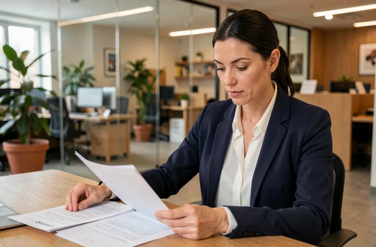 Conseillère bancaire présentant les conditions d'un crédit immobilier avantageux à un client dans une agence moderne