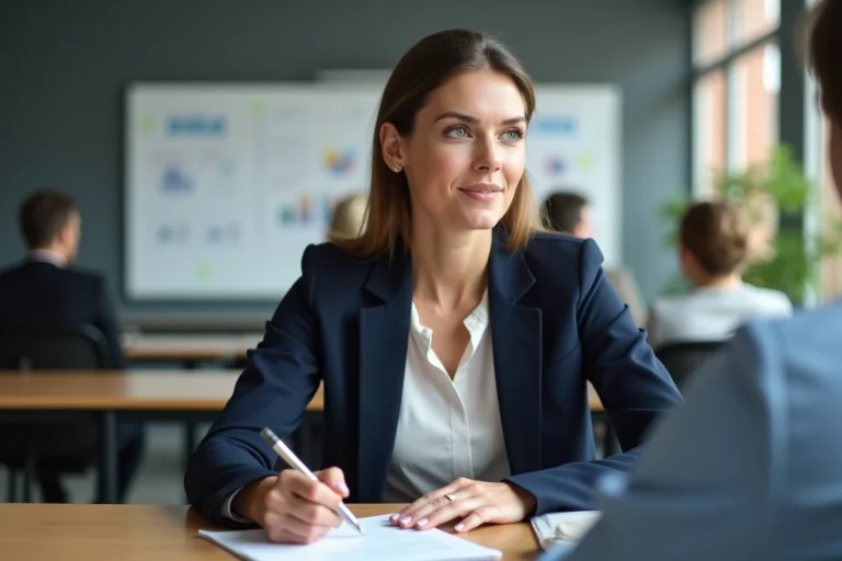 Femme professionnelle prenant des notes lors d'une formation professionnelle en 2024 pour booster son employabilité